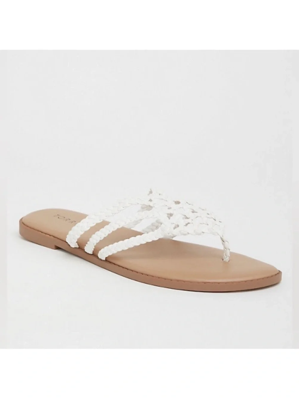 Torrid White Faux Leather Braided Flip-Flop Sandals, Size 8WW